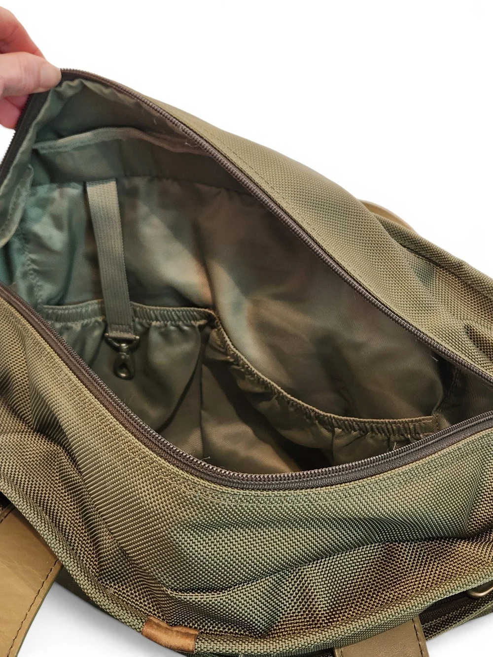 Briggs & Riley Olive Canvas Tote with Tan Leather Handles